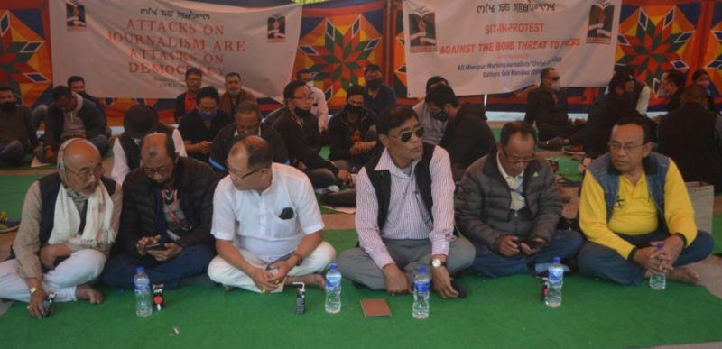 Scribes staging sit-in-protest at Manipur Press Club, Imphal as they resumed cease work strike on February 26. (NNN Photo)